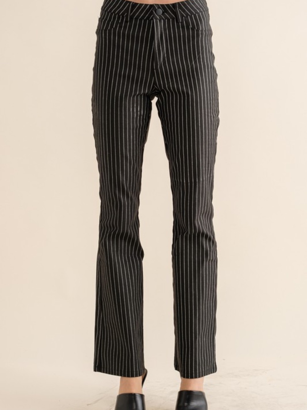 Black Pinstripe Women’s Slim Flare Leg Pants